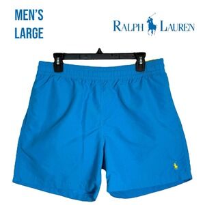 Polo Ralph Lauren Swim Trunks Mens Large Blue Yellow Mesh‎ Lining Drawstring